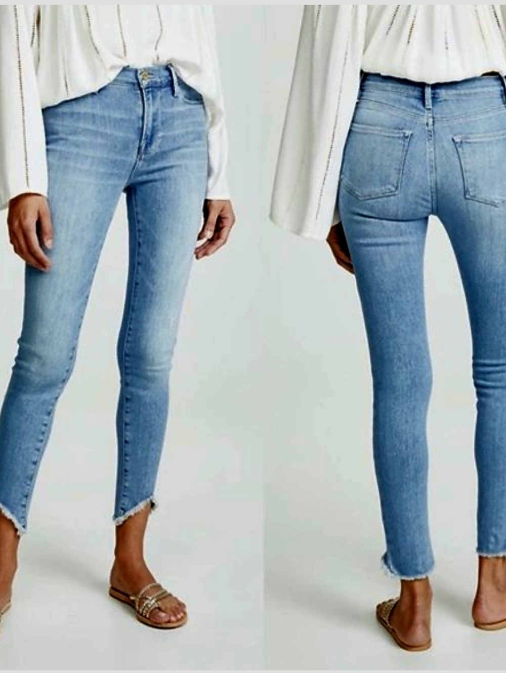 Frame Le High Skinny Jeans Chew Front Ankle Fray Hem Soft Thin Stretch 27
